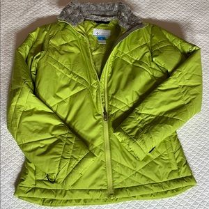 COLUMBIA Interchange Size S Lightweight Jacket Fleece Collar Bright Lime Green